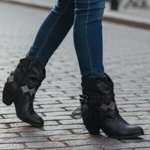 Not Rated Black Heeled Boots with Sequin Accents